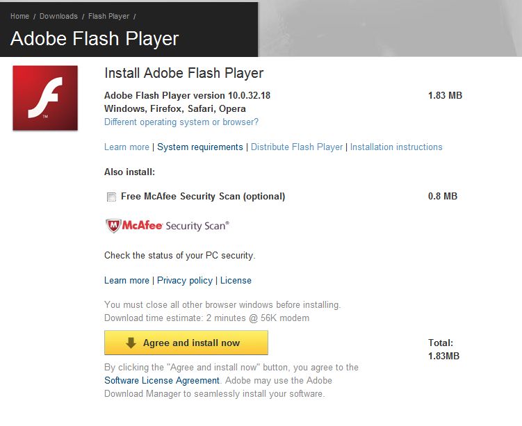 Download Update for Internet Explorer Flash Player for