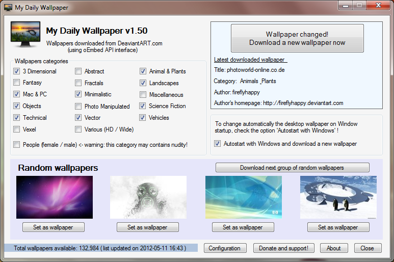 My Daily Wallpaper 6.41 . Free program to automatically change desktop wallpapers and backgrounds
