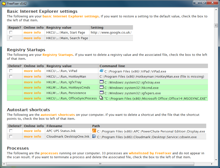 FreeFixer 1.05 is a free malware, malware and spyware detection and removal software