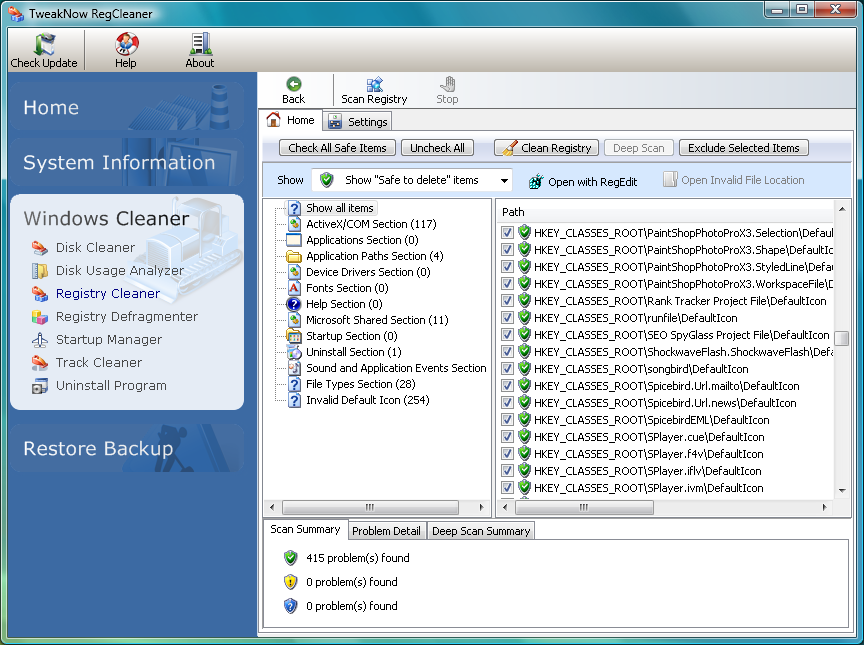 tweaknow reg cleaner