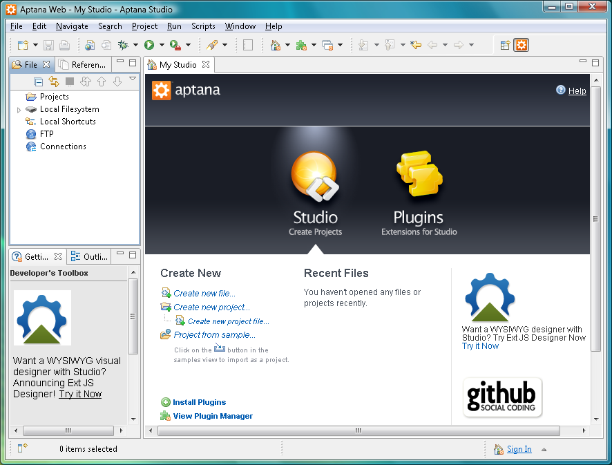 Aptana Studio Available Software Site Builder