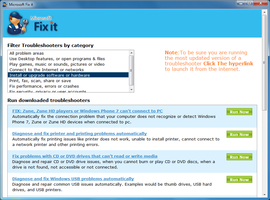 Microsoft Fix It Center - Download