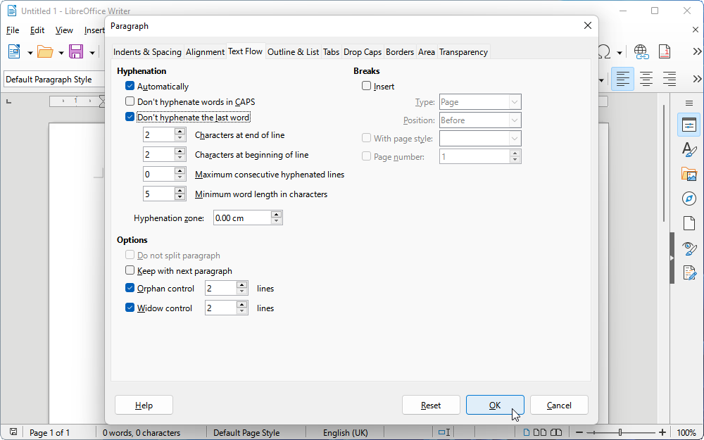 libre office text reflow