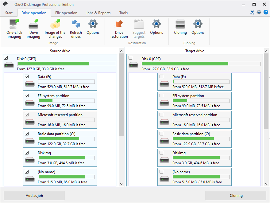 compare o o diskimage professional with acronis true image