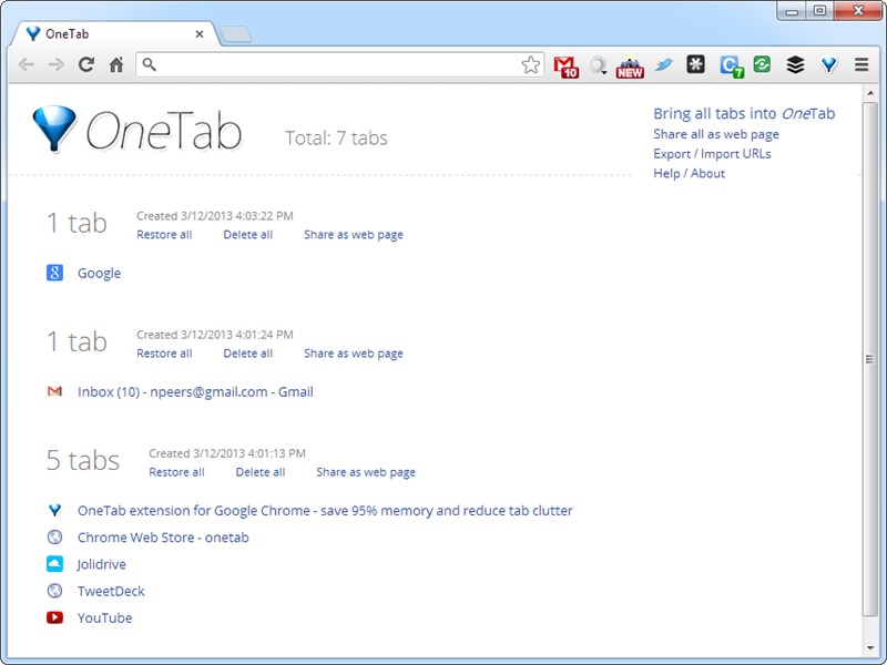 One Tab Chrome Файл