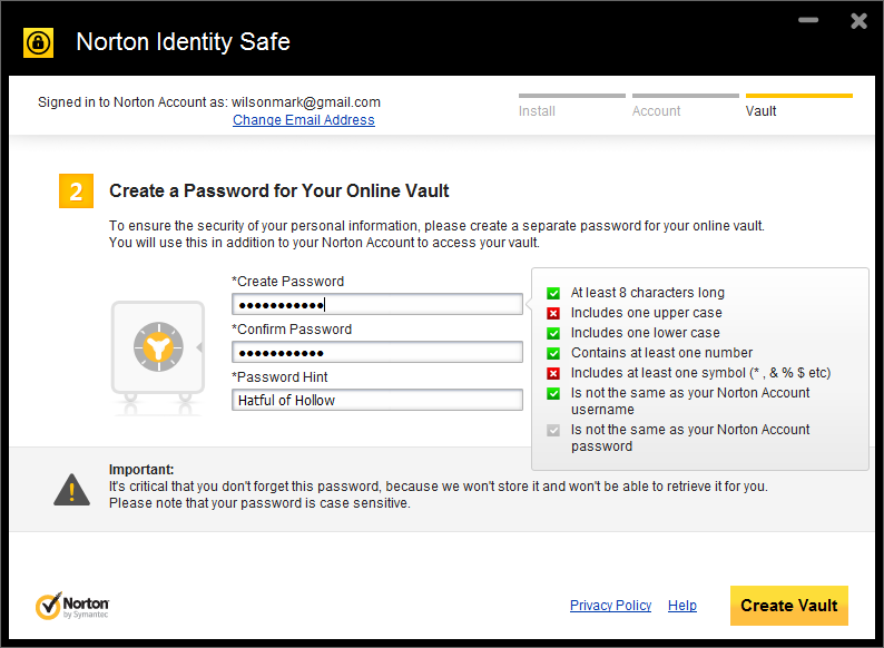 norton password vault download