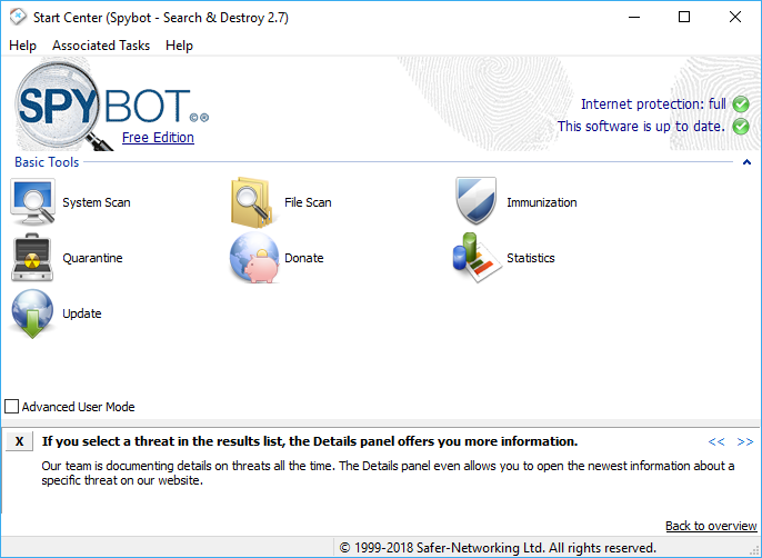 spybot search and destroy program hangs up while updating