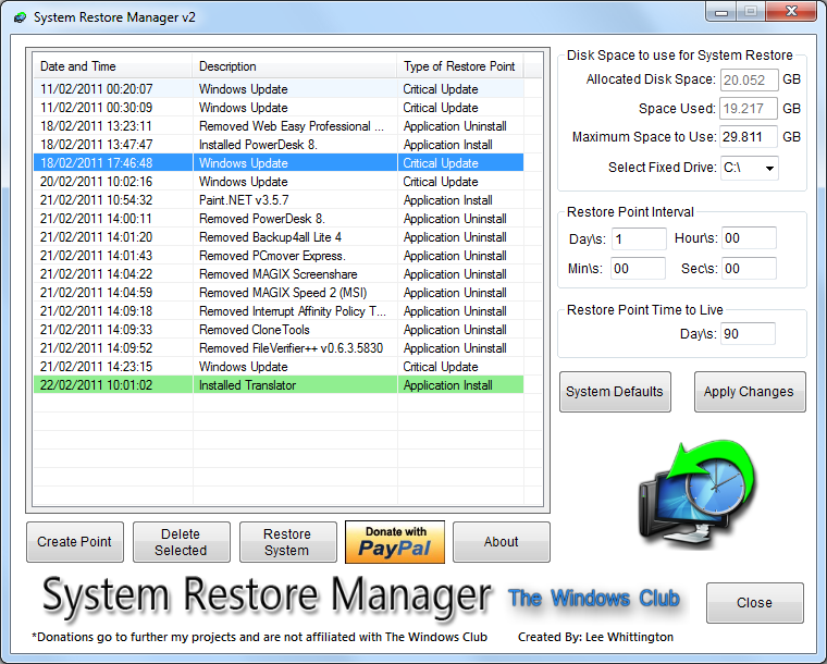 windows a number of system restore download
