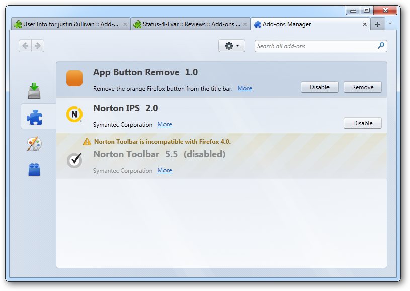 App Button Remove 1.0 for Firefox 4 free download 