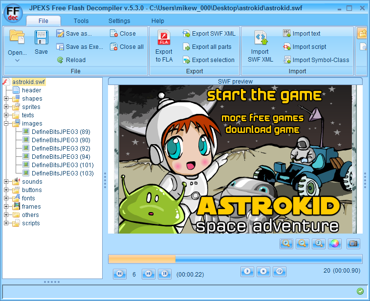 jpexs free flash decompiler.