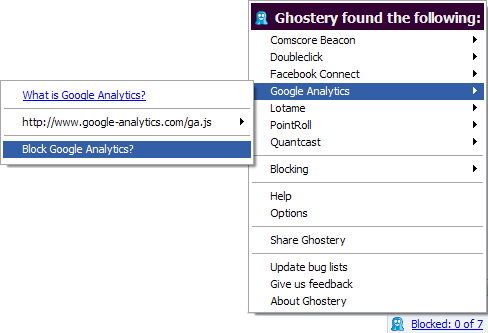 Ghostery for Firefox screenshot